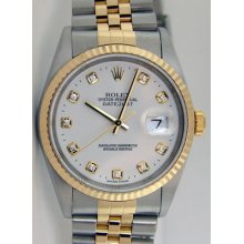 Rolex-16233- Datejust- 18kt Yg & Ss- White Diamond, Jubilee W Box And Warranty