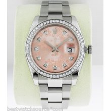 Rolex Datejust 36mm Oysted Pink Floral Diamond Dial + Bezel 116200 2012 Model