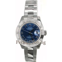 Rolex Datejust Ladies Stainless Steel 179160 w/ Rolex Blue Roman Dial and White Gold 12 Dial and White Gold 12 Diamond Bezel