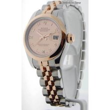 Rolex Ladies Datejust 179161 D 18k Pink Gold & Steel Goldust Mop Diamond Dial