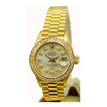 Rolex Ladies President Yellow Gold 1ct Pave Set Bezel/Silver Preowned