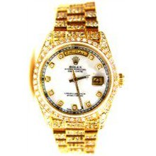 Rolex Like New Single Quick Set President W/ Custom Full Diamond Band, Bezel, Lugs, and MOP Dial 80s