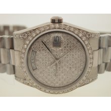 Rolex Mens 18k White Gold President Diamonds Circa 2001.