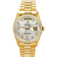 Rolex Men's President Yellow Gold Custom Diamond Bezel & Mother of Pearl Diamond Dial