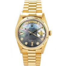 Rolex Men's President Yellow Gold Fluted Custom Dark Mother of Pearl Diamond Dial