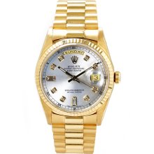 Rolex Men's President Yellow Gold Fluted Custom Silver Diamond Dial