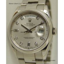 Rolex Mens Watch President Wg Silver Diamond 36mm 118209 Watch Chest