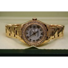 Rolex Pearlmaster 80318 K 18k Yellow Gold & Diamond Ladies Watch Box & Papers