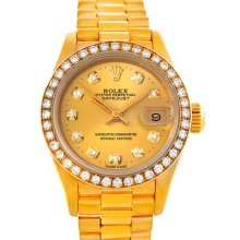 Rolex President Ladies 18k Yellow Gold Diamond Watch 69178