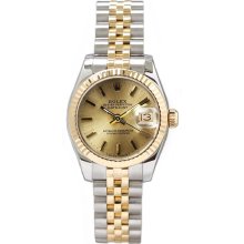 Rolex Women's Datejust Two Tone Fluted Champagne Index Dial