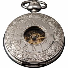 Roman Dial Silver Skeleton Mechanical Pendant Pocket Women Men's Watch Chain