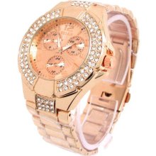 Rose/gold 3d Geneva Designer Style Crystal Bezel Women's Watch