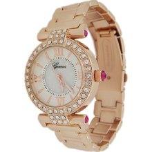 Rose Gold Crystals Bezel Pink Stone Roman Numbers Dial Geneva Women's Watch