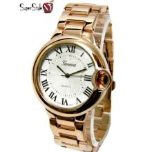 Round Style Classic Dressy Roman Numeral Dial Rose Gold Slim Case Geneva Watch