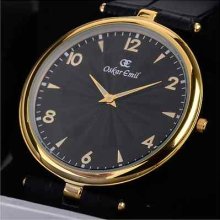 Rrp Â£116 Oskar-emil Men's Vienna Black Dial 18ct Gold Plated Watch â€“