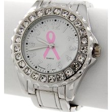 S1 Crystal Pink Ribbon Breast Cancer Awareness Bracelet Watch