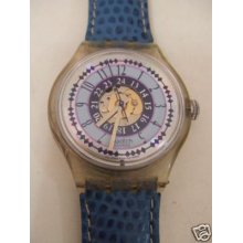 Sak110 Swatch - 94 Automatic Ruisseau Gold Blue Leather