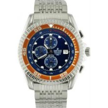 Sartego Spcb23 Mens Stainless Steel Ocean Master Diver Chronograph Blue Dial Orange Bezel Watch