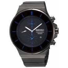 Seiko Sndd59 Chronograph Black Ion Plated Blue Accents Mens Watch