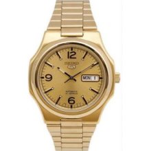 Seiko Snkk64 Mens Gold Tone Stainless Steel Seiko 5 Automatic Silver Tone Dial Watch