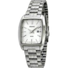 Seiko Sxd837 Mens Stainless Steel Tonneau Case Quartz Silver Tone Dial Watch