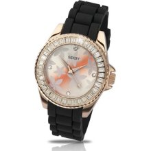 Seksy By Sekonda Stone Set Rose Gold Dial Black Rubber Strap Ladies Watch 4561