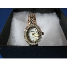 Sharp Ladies Mop Dial Quartz Watch With Crystal Bezel