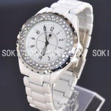 Silver Crystal White Analog Quartz Ladies Womens Band Bracelet Watch S083