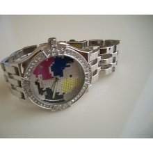 Silver Finish Map 3d Techno Star Large Bracelet Oversized Heavy Fashion Watch