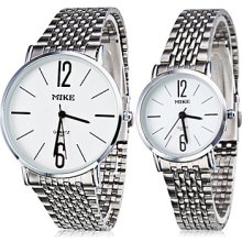 Silver Pair of Casual Style Steel Quartz Analog Couple's Watches
