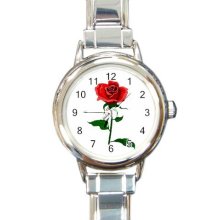Single Red Rose Italian Charm Wrist Watch Round Jewelry 12709546
