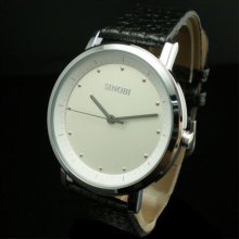 Sinobi Japan Movement Sinobi White Face Mens Women Black Leather Wrist Watch