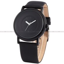 Sinobi Round Dial Analog Black Leather Men Lady Women Quartz Sport Wrist Watch