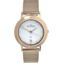 Skagen 16srrw Women's Watch Rose Gold Tone Mesh Bracelet Mother Of Pearl Dial
