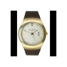 Skagen 981xlgld Mens Stainless Steel Case Leather Bracelet White Dial Watch