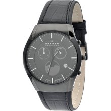 Skagen Black Label Leather Swiss Mens Watch 901XLBLB