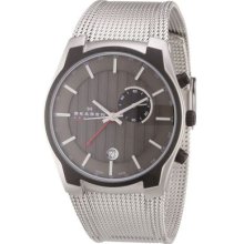 Skagen Denmark Mens Grey Dial Alarm Function Stainless Steel Mesh Bracelet Watch