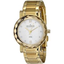 Skagen Womens Gold Tone Stainless Steel Links Watch Mop Dial 457sggx