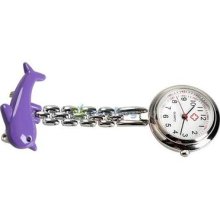Sn9f Dolphin Nurse Table Pocket Watch With Clip Brooch Chain Quartz Portable