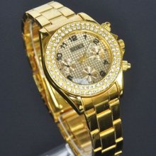 Soki Gold Womens Crystal Analog Quartz Lady Wrist Brcelet Watch S115