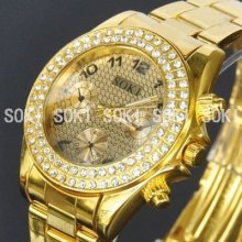 Soki Golden Womens Lady Analog Quartz Wrist Metal Band Bracelet Watch W115