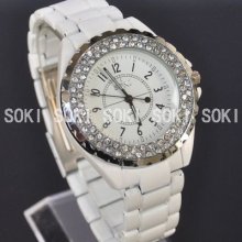 Soki Luxury White Analog Quartz Ladies Womens Band Crystal Xmas Watch S083