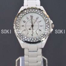 Soki Luxury White Crystal Analog Quartz Womens Wrist Bracelet Watch W083