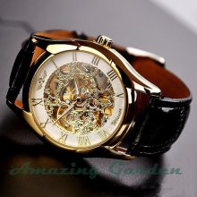 Steampunk Mechanical Watch,Rivet Watch,Vintage Men's Leather Watch,Wrist Watch, Leather Wrist Watch,Golden and White Watch,Man Watch