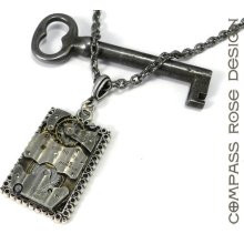 Steampunk Necklace - Silver Square Antique Watch Pendant - Upcycled 15 Jewel Elgin - Mens Industrial Steampunk