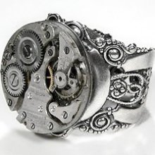 Steampunk Ring - Mens Vintage Jeweled Watch Adjustable Featured On Mos