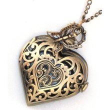 Steampunk - TIME FOR LOVE - Heart Pocket Watch - Necklace - Antique Brass - Neo Victorian - By GlazedBlackCherry