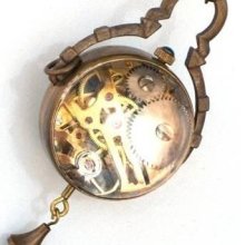 Steampunk - TIME ORB Pocket Watch - Mechanical - Necklace - Antique Brass - Neo Victorian - By GlazedBlackCherry