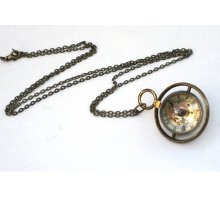 Steampunk TIME TURNER Necklace - Mechanical Pocket Watch - Brass Chain - GlazedBlackCherry