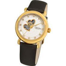 Stuhrling 108eh Womens Valentine Auto Swarovski Accented Goldtone Watch Gift Set